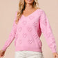 BiBi Valentines Heart Pompom V Neck Knit Top - DAVERRI FASHIONS