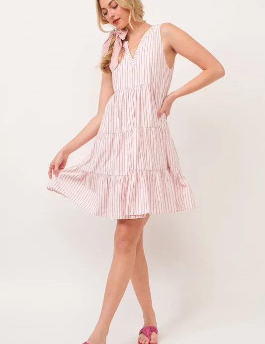 Lime 'N' Chili Striped Sleeveless V-Neck Tiered Dress | Daverri Fashions
