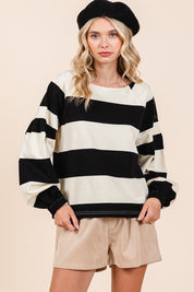 Mittoshop Striped Snap Shoulder Long Sleeve T-Shirt Black Ivory