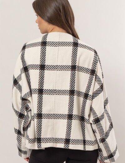 HYFVE Plaid Long Sleeve Jacket with Side Slit Pockets