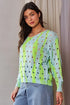 Vibrant neon green and light blue gradient Davi & Dani openwork knit top with circular cutouts