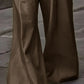 Brown satin flared trousers from Daverri Fashions high waist wide flare pants