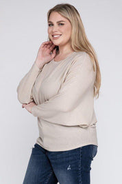 Zenana Plus Batwing Sleeve Knit Top-Casual Comfort Shirts & Tops