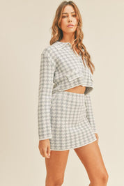 MABLE Houndstooth Cropped Knit Cardigan and Mini Skirt Set | Outfit Sets Daverri Fashions