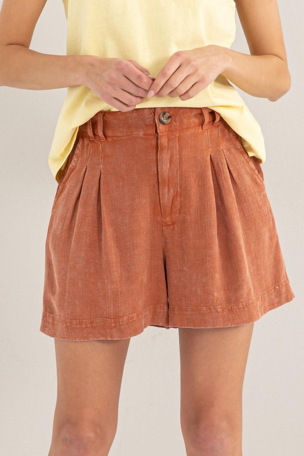 High Waist Pleated Linen Shorts Bottoms