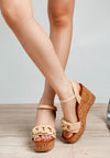 Emelda beige wedge sandals with woven cork sole and braided leather straps