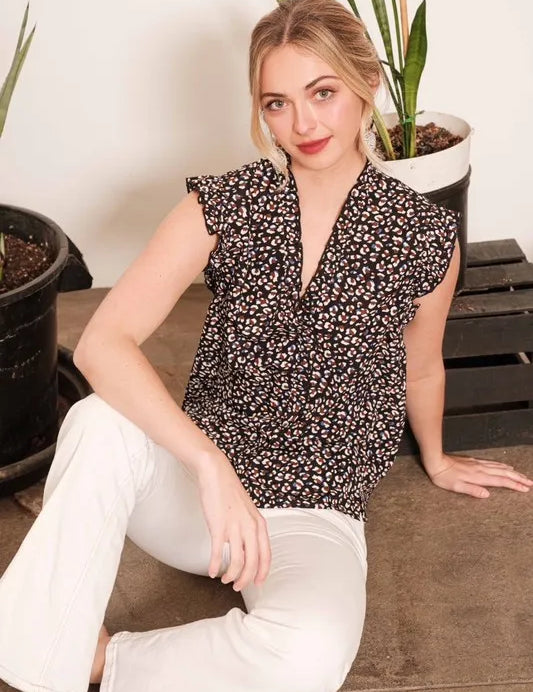 Lime 'N' Chili Multi Dot Print Sleeveless Button Down Blouse | Daverri Fashions