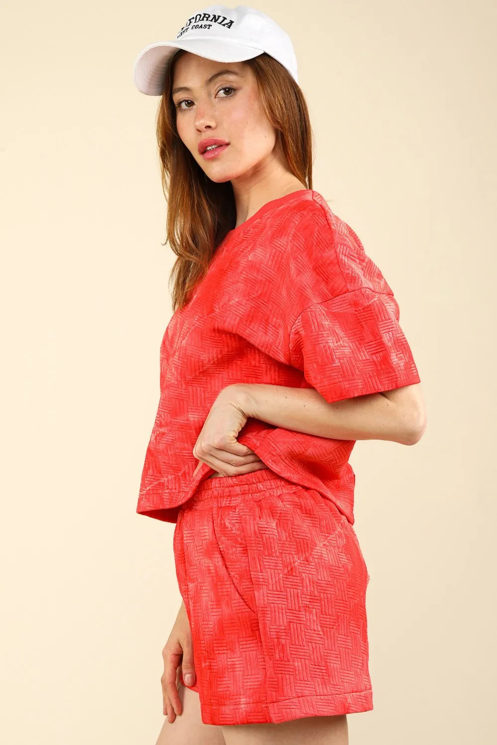 VERY J Quilted Washed Crop Top and Shorts Set Shorts Sets