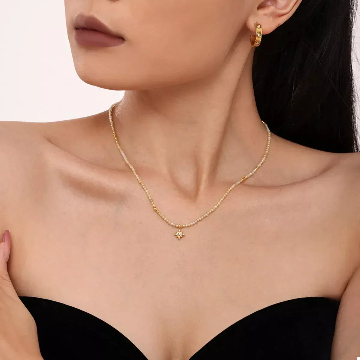 18K Gold-Plated Star Pendant Necklace with Zircon - DAVERRI FASHIONS