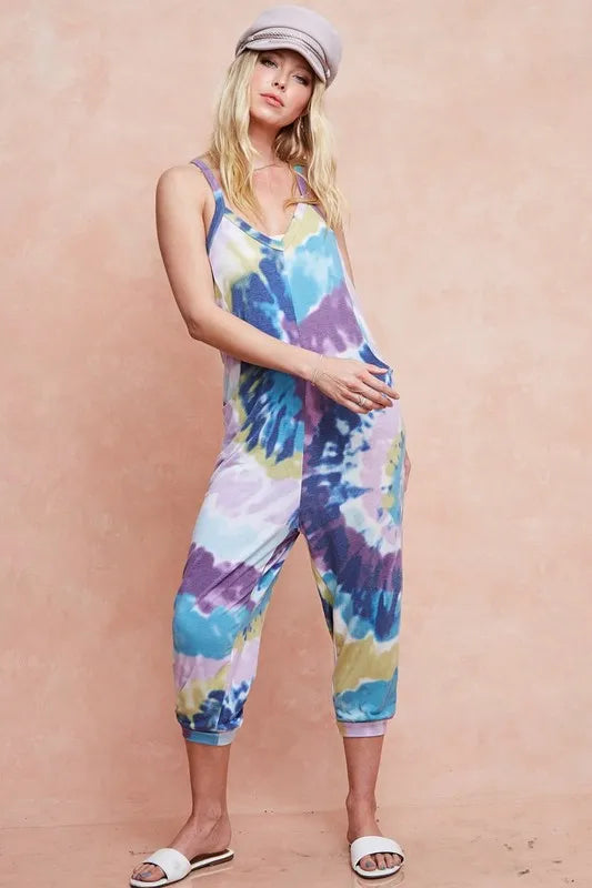 BiBi Tie Dye Knit Mid-length Casual Jumpsuit Jumpsuits