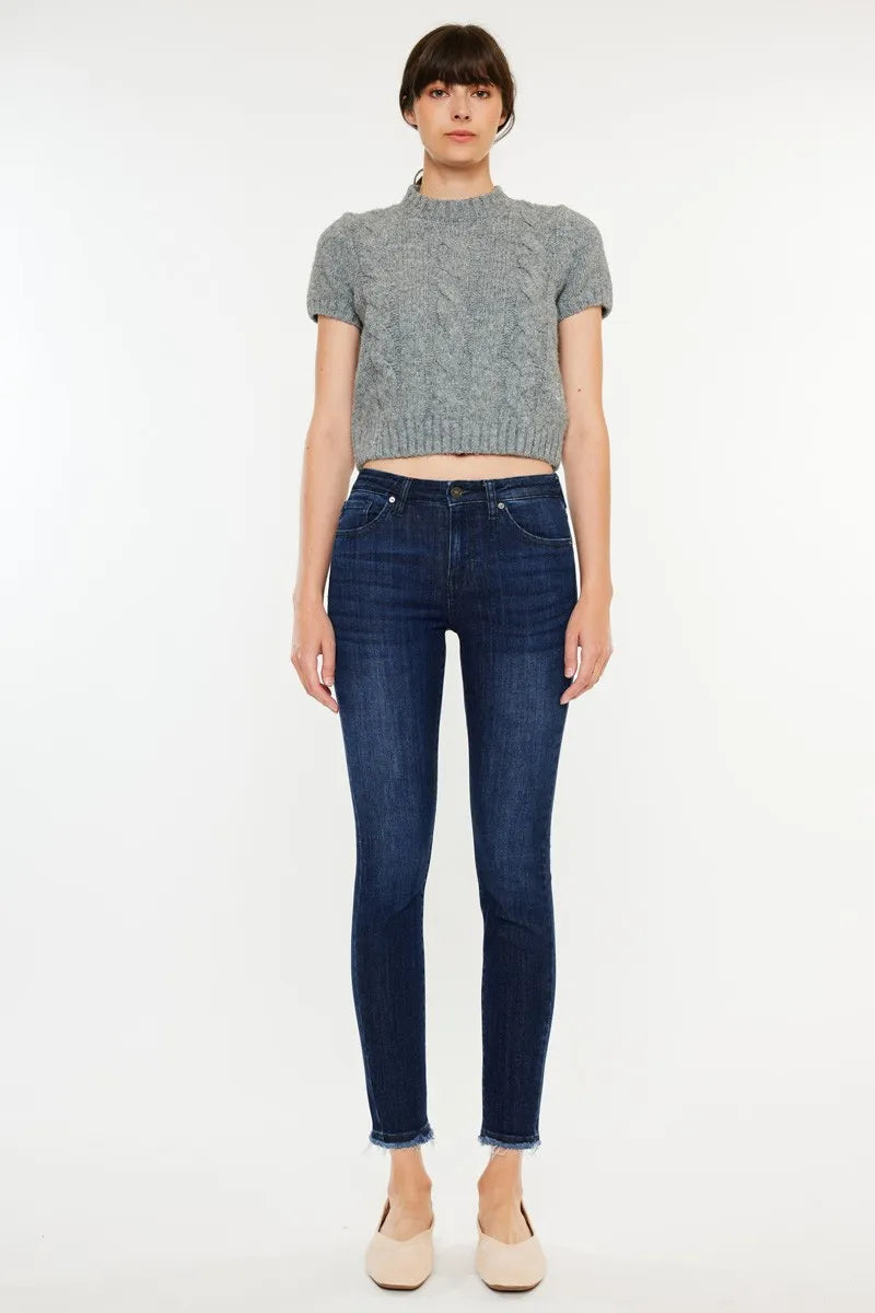 Kancan High-Rise Slim Fit Raw Hem Ankle Jeans Jeans