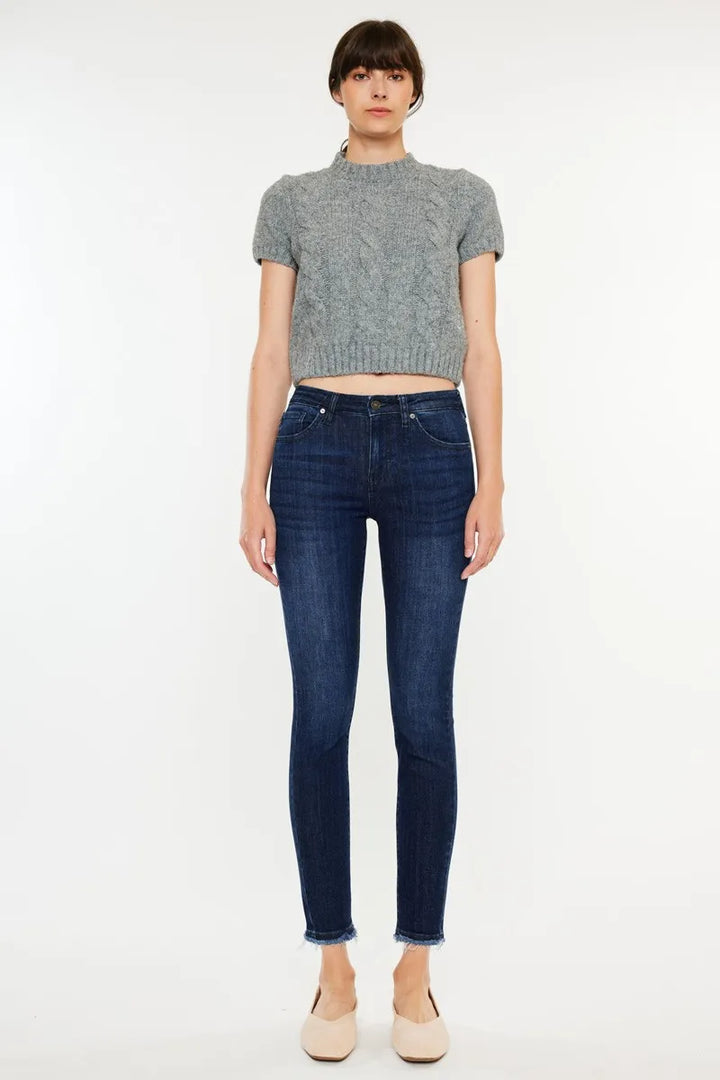 Kancan High-Rise Slim Fit Raw Hem Ankle Jeans Jeans