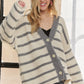 ADORA Horizontally Striped Button Up Cardigan - DAVERRI FASHIONS