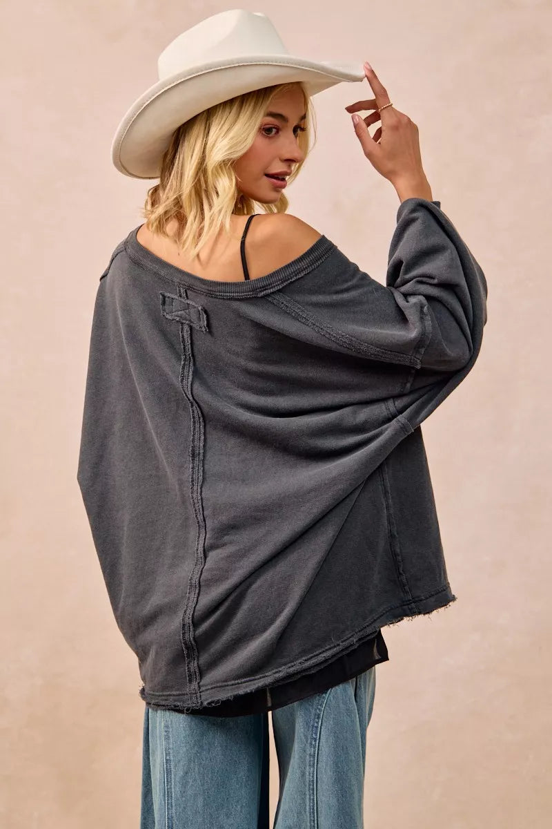 BiBi Mineral Washed French Terry Oversized Sweatshirt | Sweatshirts Daverri Fashions