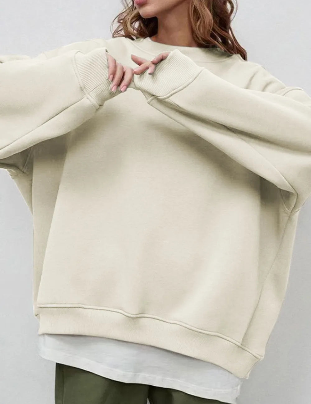 Round Neck Dropped Shoulder Long Sleeve Sweatshirt | Sweatshirts Daverri Fashions
