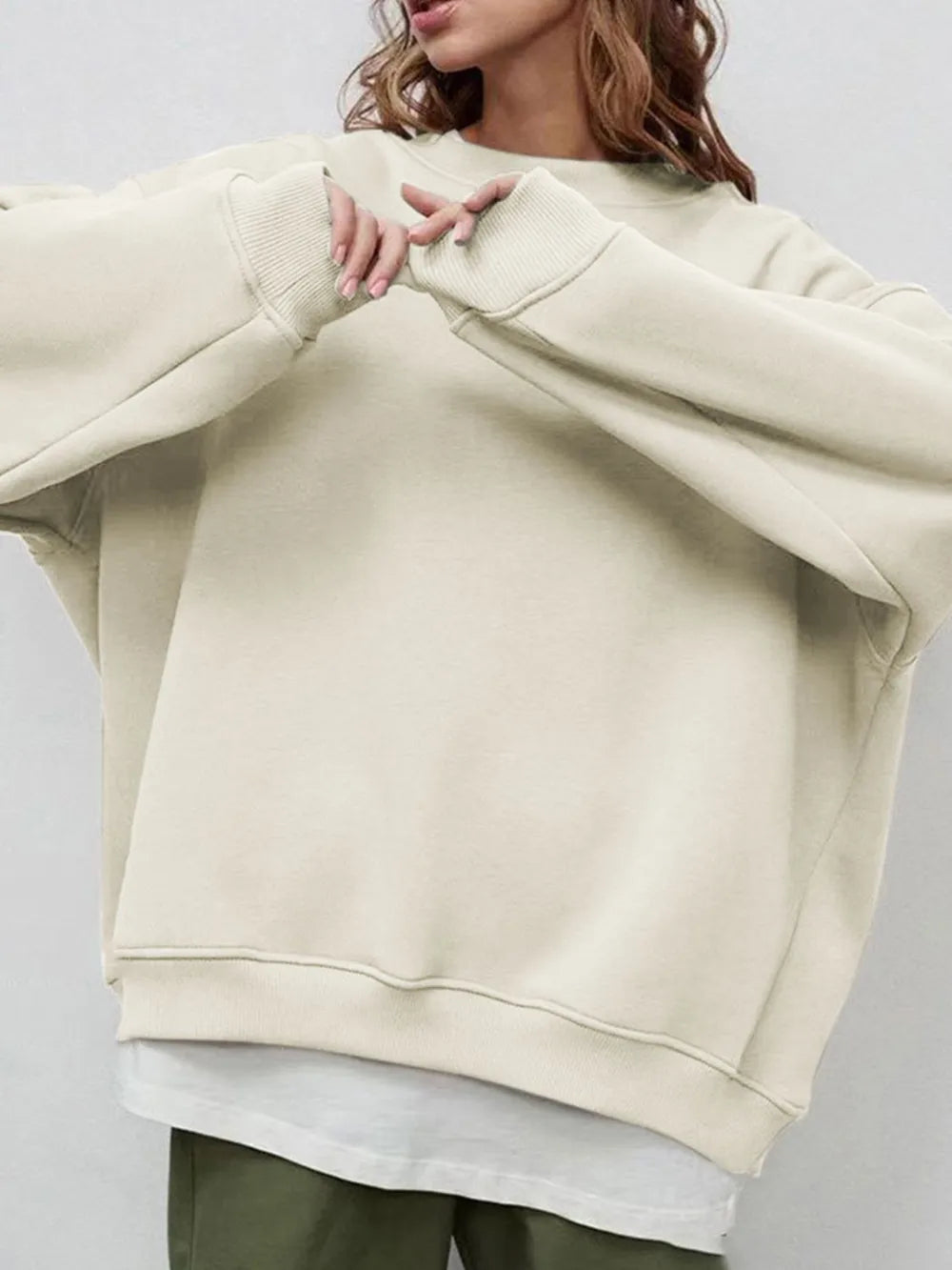 Round Neck Dropped Shoulder Long Sleeve Sweatshirt | Sweatshirts Daverri Fashions