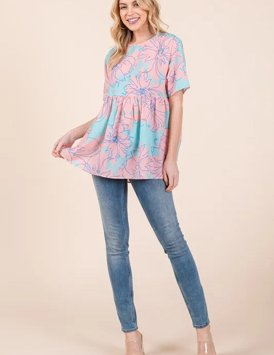 BOMBOM Floral Babydoll Tunic Top | Tops Daverri Fashions