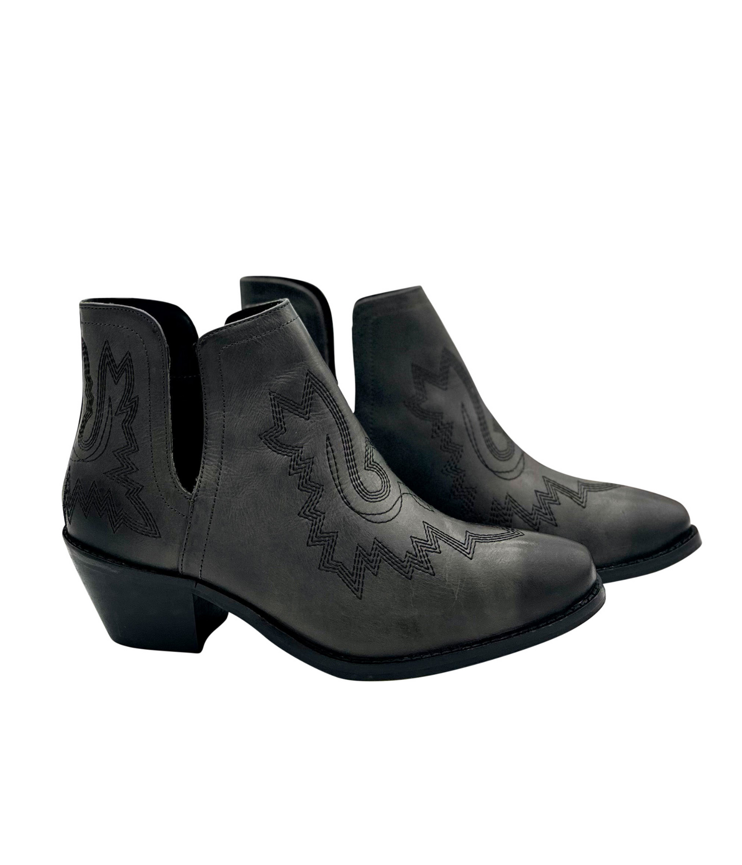 Dark gray suede Kickin Booties in Black with western embroidery