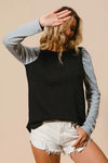 BiBi Cable Sweater Knit Top with Contrast Puff Sleeve - DAVERRI FASHIONS