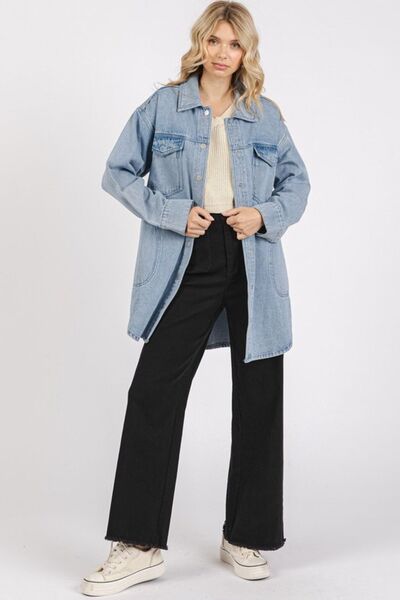 Mittoshop Light Wash Patch Pocket Longline Denim Jacket Jackets