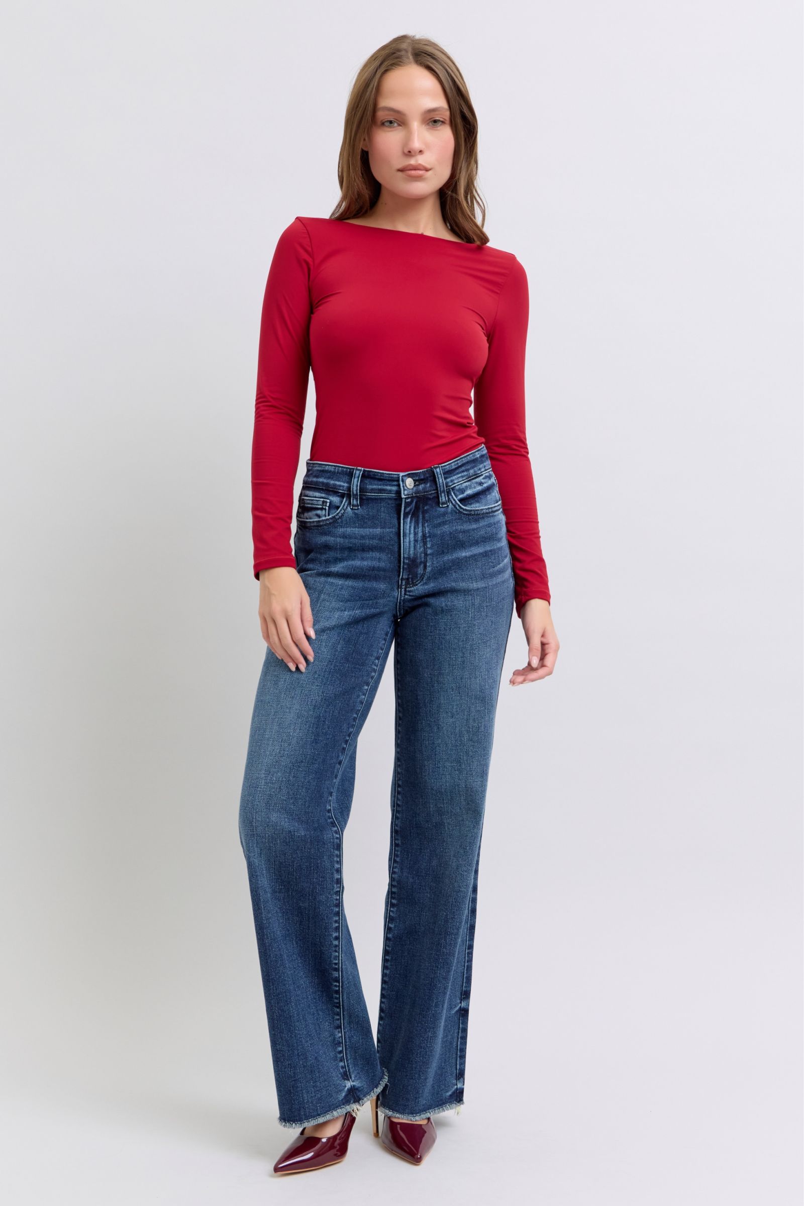 Judy Blue Full Size Raw Hem Mid Rise Jeans | Daverri Fashions