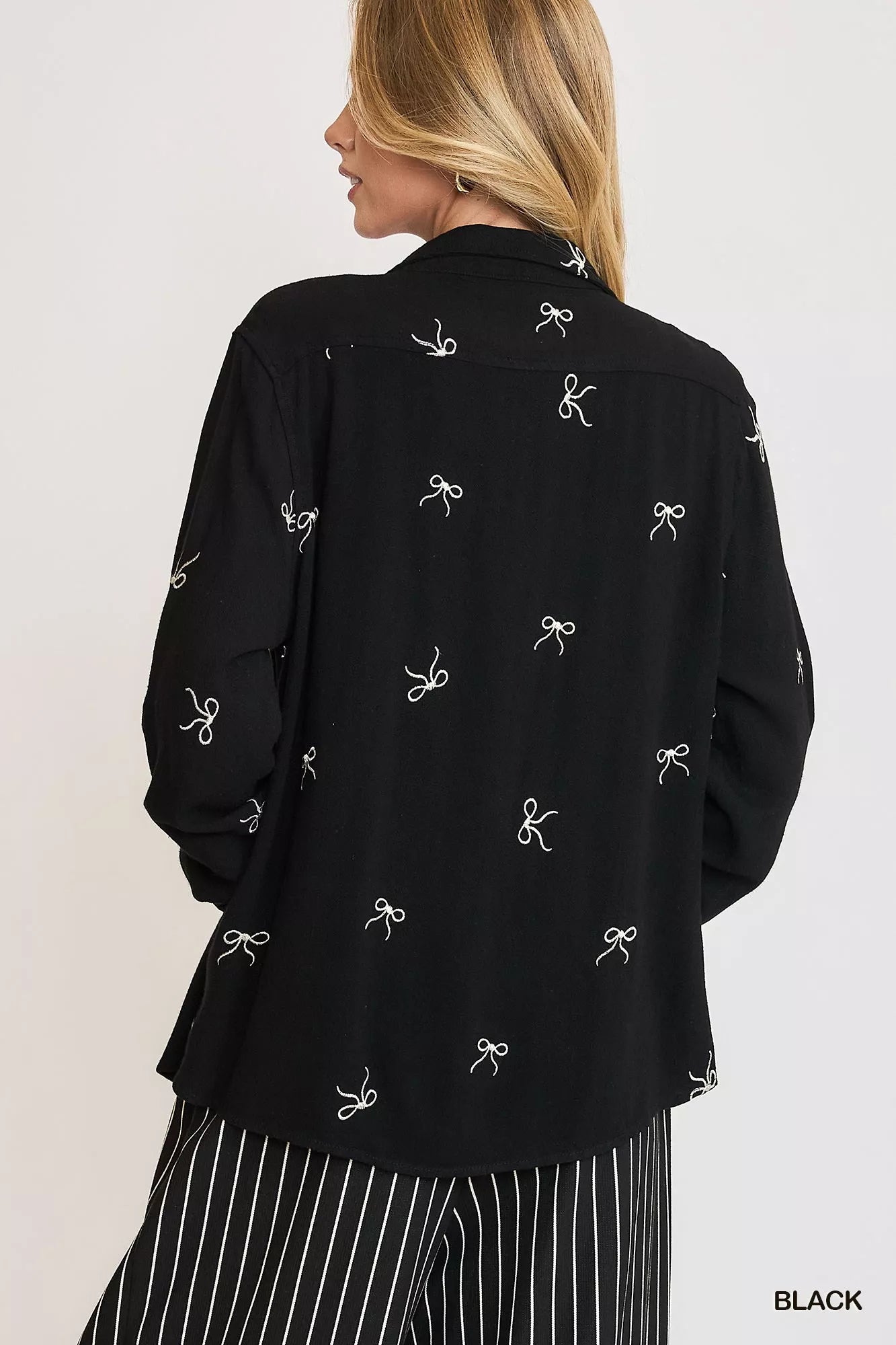 Umgee Linen Blend Fitted Shirt with Ribbon Embroidery Details | Shirts Daverri Fashions