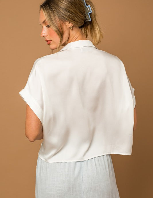 Gilli Satin Boxy Button Down Blouse Tops