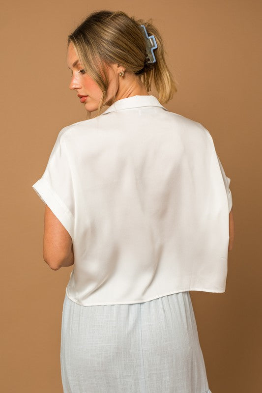 Gilli Satin Boxy Button Down Blouse Tops