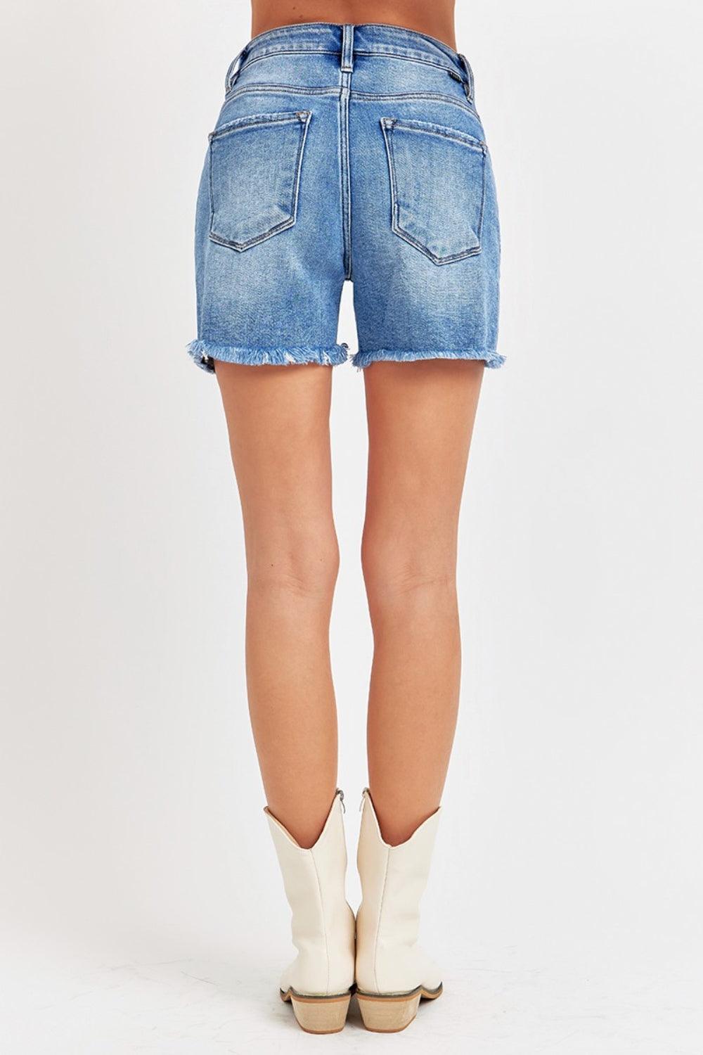 Front Slit Raw Hem Denim Shorts Shorts