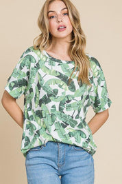 Light Green BOMBOM Lightweight Printed Round Neck Short Sleeve T-Shirt | Daverri Fashions