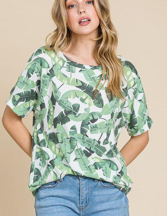 Light Green BOMBOM Lightweight Printed Round Neck Short Sleeve T-Shirt | Daverri Fashions