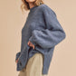 Cozy oversized blue fuzzy Aemi + Co mock neck knit sweater, small