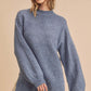 Cozy oversized blue fuzzy knit sweater with side slit hem by Aemi + Co