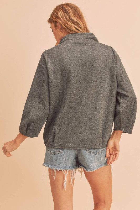 Aemi+Co Mock Neck Pullover Top CHARCOAL Tops