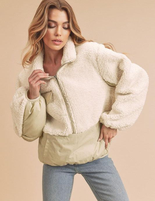 WHITE Aemi+Co Fleece Half Zip Pullover | Jackets Daverri Fashions
