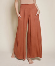 Smocked Waist Organic Bamboo Palazzo Pants RUST Pants