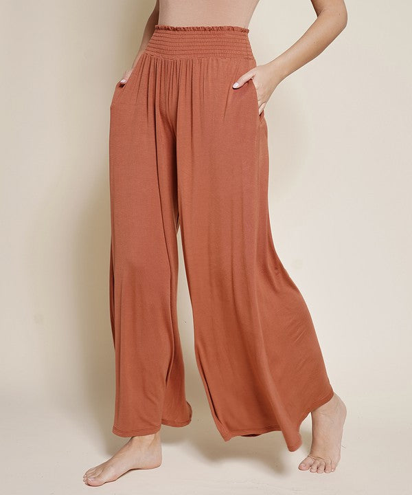 Smocked Waist Organic Bamboo Palazzo Pants Pants