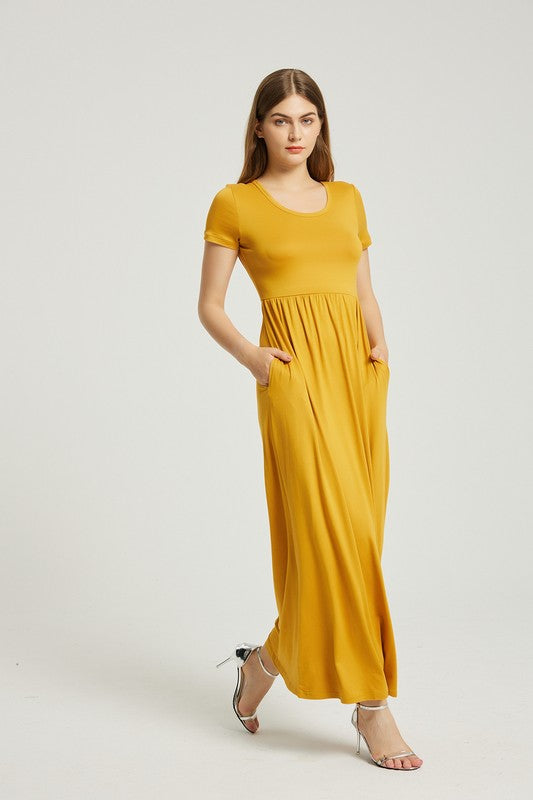 Women's Casual Short Sleeve Maxi Dress With Pockets Maxi Dresses