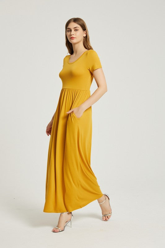 Women's Casual Short Sleeve Maxi Dress With Pockets Maxi Dresses