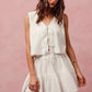 White eyelet lace sleeveless SO ME vest top with v-neck tie front