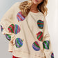 Cream-colored sequin Christmas ornament patch sweatshirt