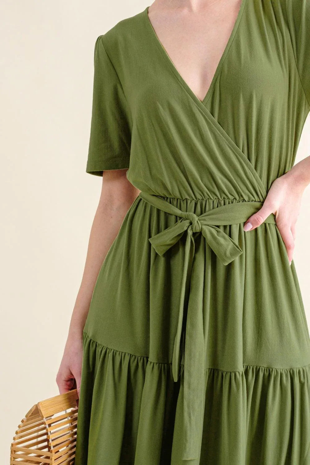 And The Why Soft Short Sleeve Tiered Midi Dress - DAVERRI FASHIONS