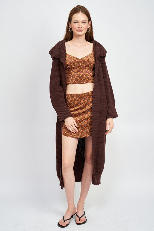 Lapel Collared Maxi Cardigan DARK BROWN Tops