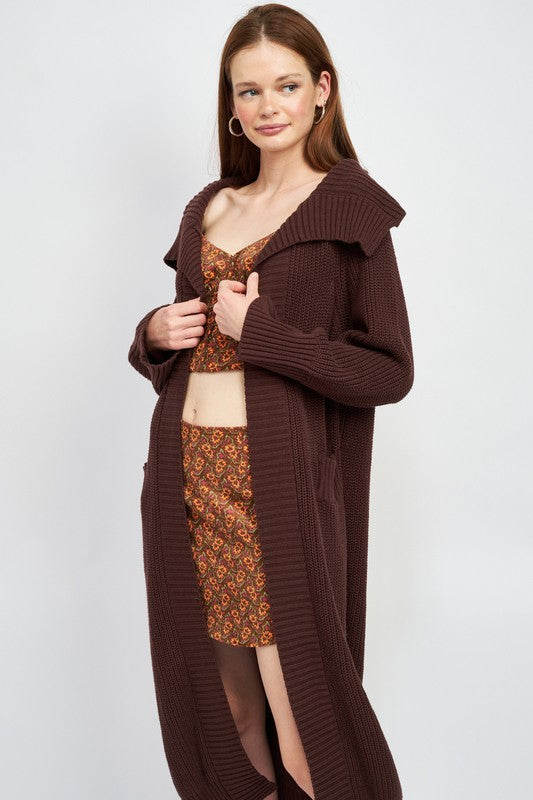 Lapel Collared Maxi Cardigan Cardigans