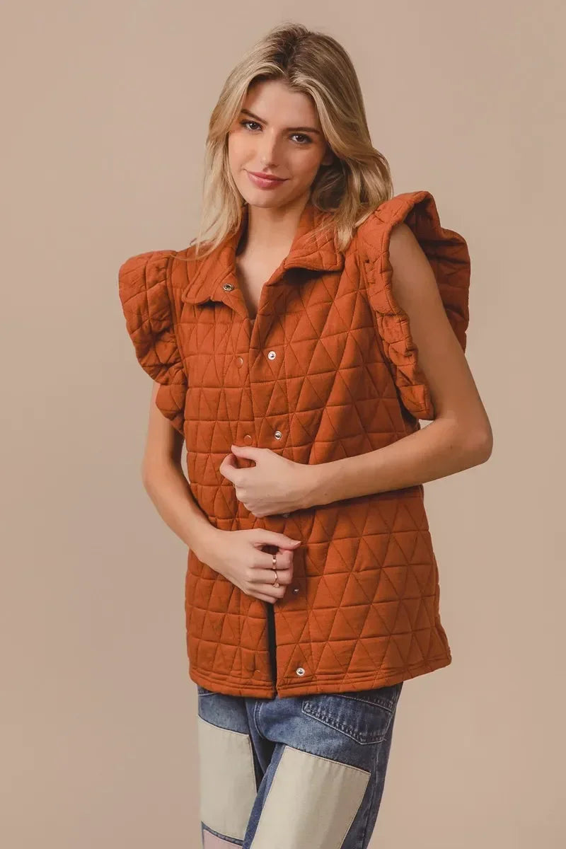 BiBi Quilting Knit Ruffle Sleeve Vest - DAVERRI FASHIONS