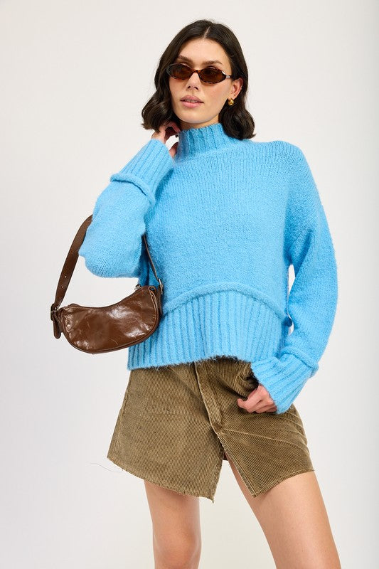 Emory Park Mock Turtleneck Sweater BLUE Tops