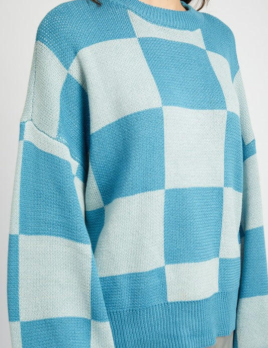 Emory Park Bubble Sleeve Checkered Sweater Sweaters