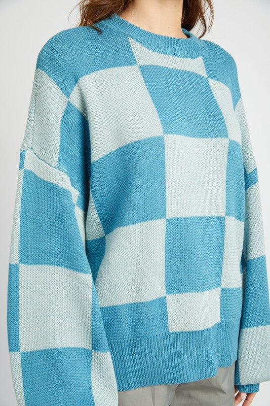 Emory Park Bubble Sleeve Checkered Sweater Sweaters