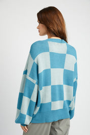 Emory Park Bubble Sleeve Checkered Sweater Sweaters