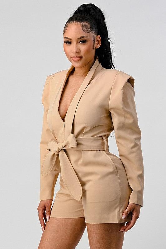 Blazer Romper with Belt Rompers